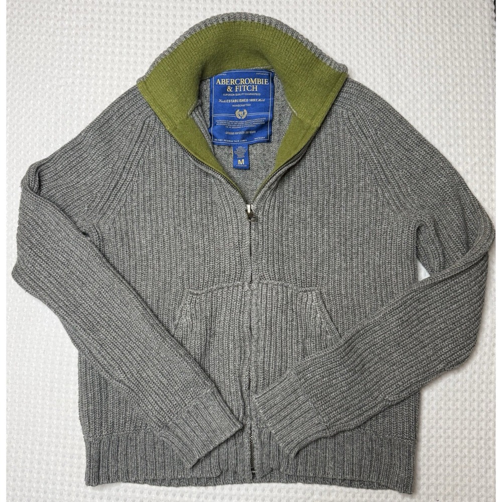 VINTAGE Abercrombie & Fitch Sweater Mens Med Gray Wool Blend Ribbed Knit 90s Y2K